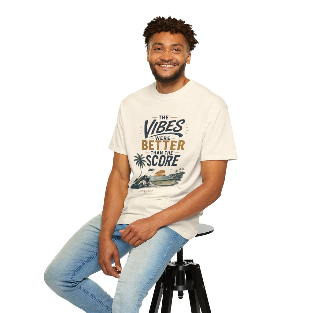 T-Shirt — “The Vibes Were Better Than The Score” Golf Sunset Graphic