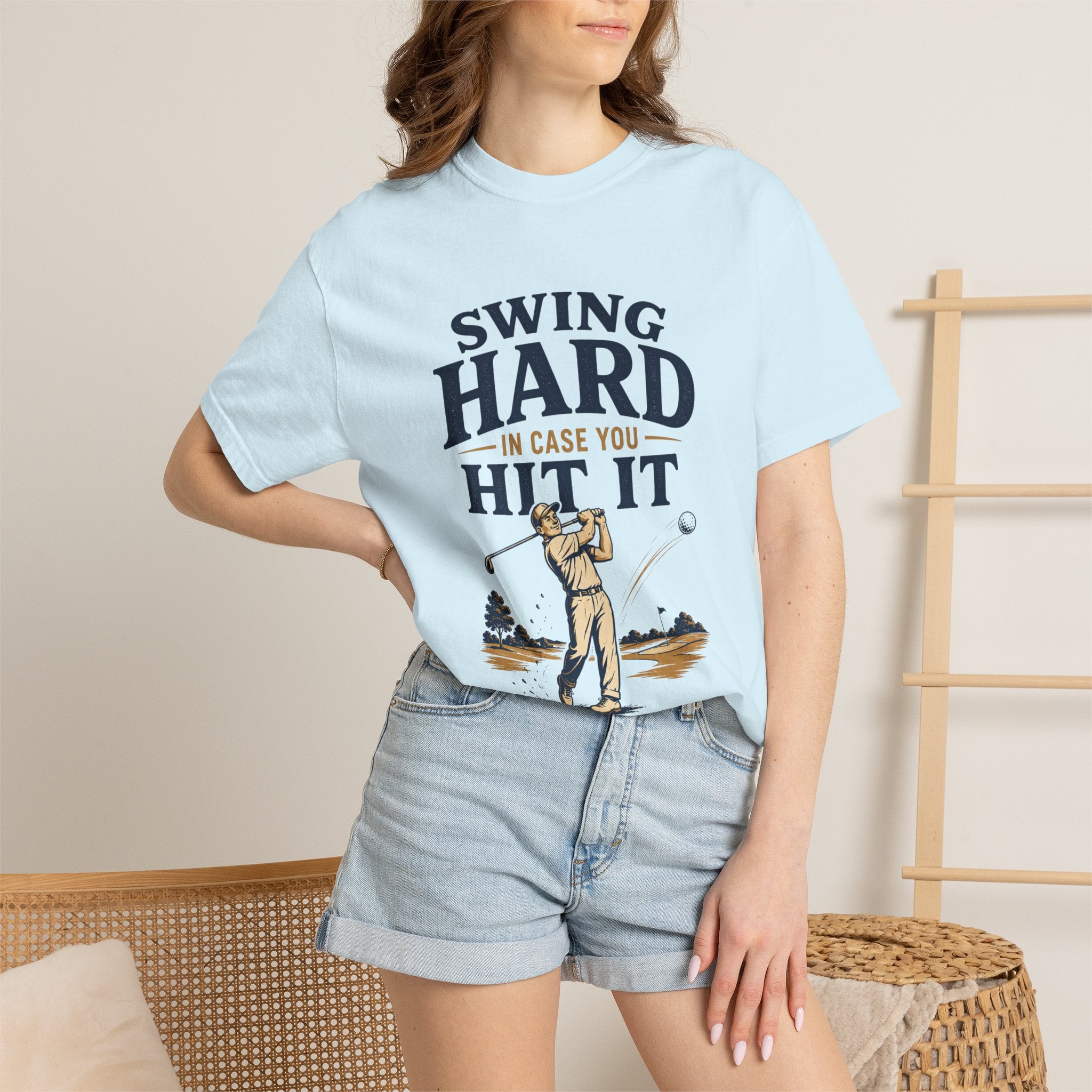 Swing Hard Golf T-Shirt — "Swing Hard In Case You Hit It" Vintage Golfer Tee