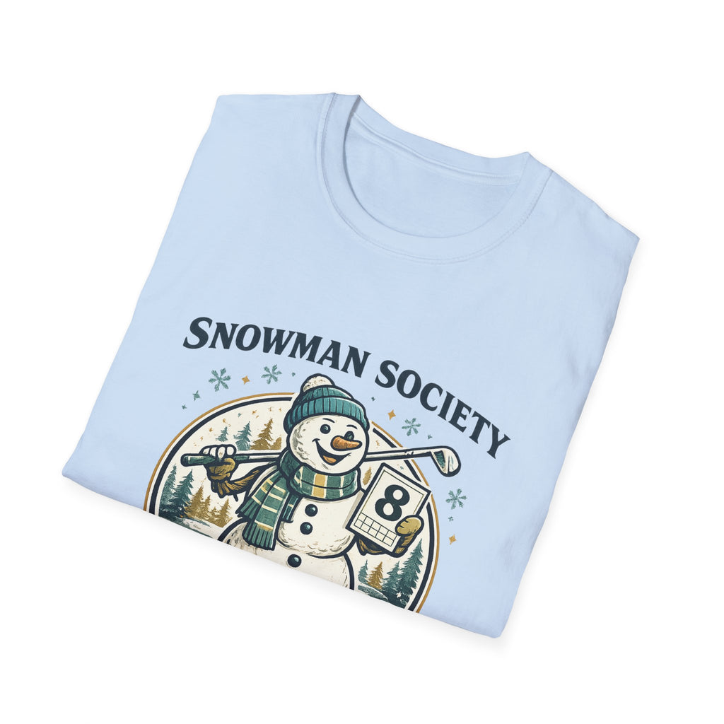 Snowman Society T‑Shirt — Retro Snowman Golf Design (“Snowman Society” text)