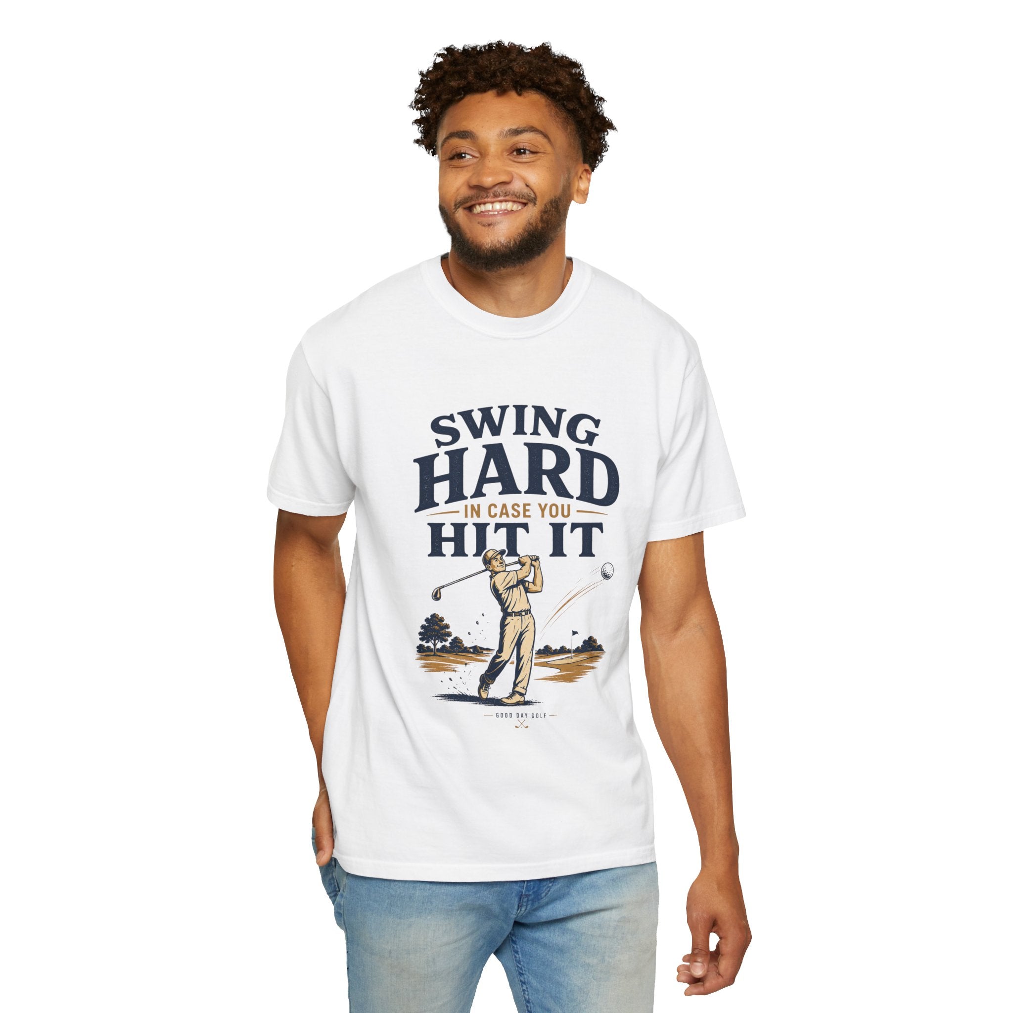 Swing Hard Golf T-Shirt — "Swing Hard In Case You Hit It" Vintage Golfer Tee