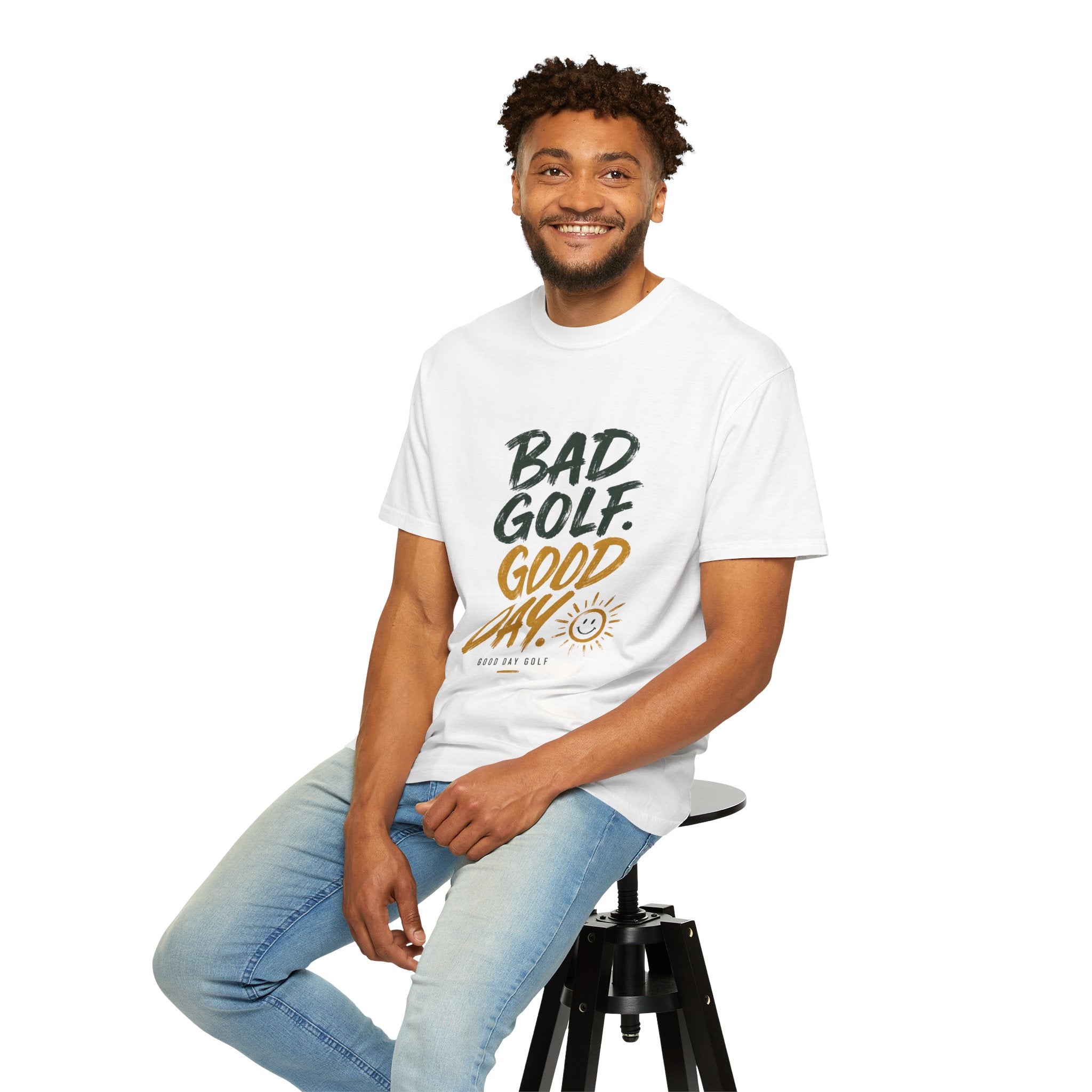 Bad Golf, Good Day T-Shirt — Funny Golf Tee with Sun Graphic