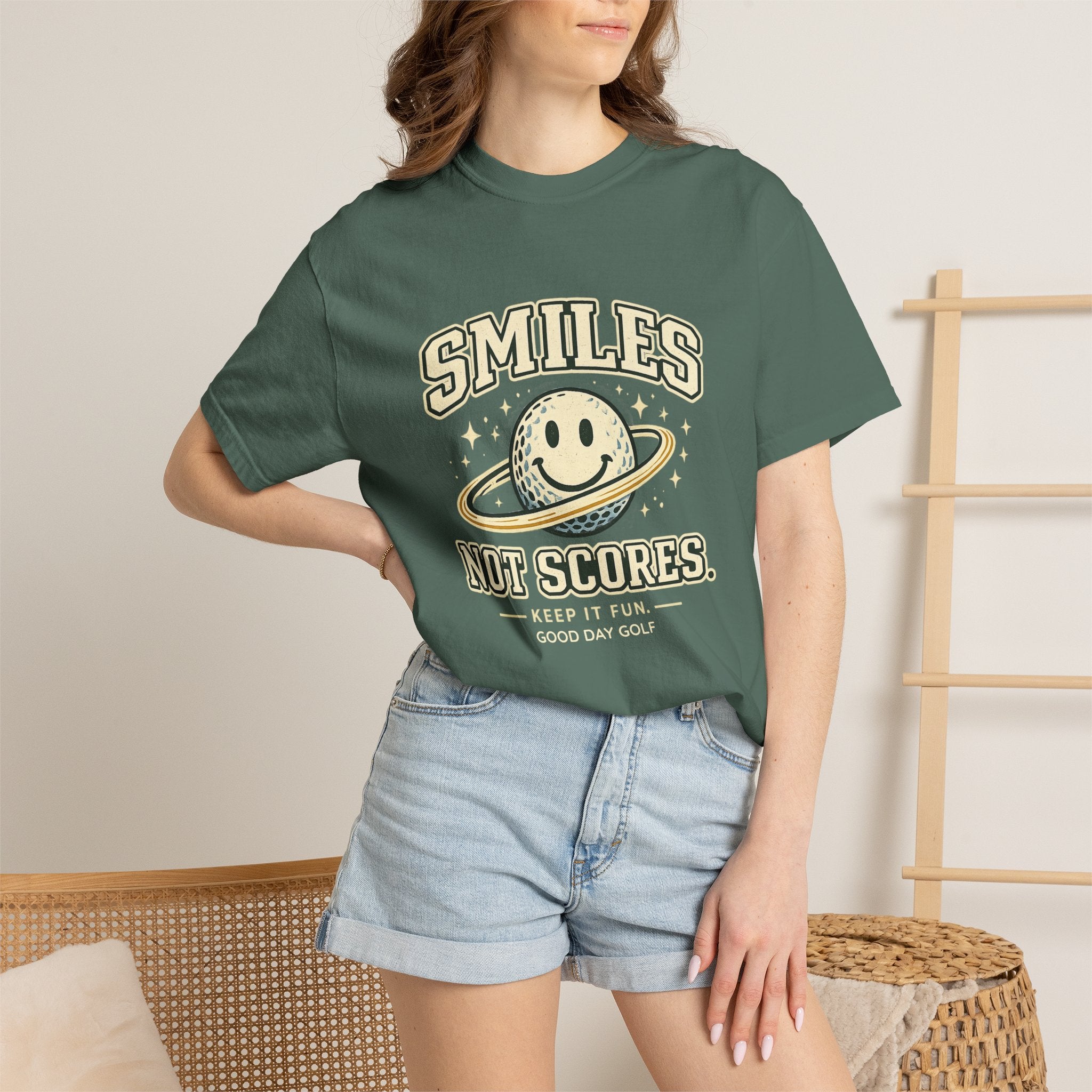 T-Shirt — "Smiles Not Scores" Retro Golf Graphic Tee