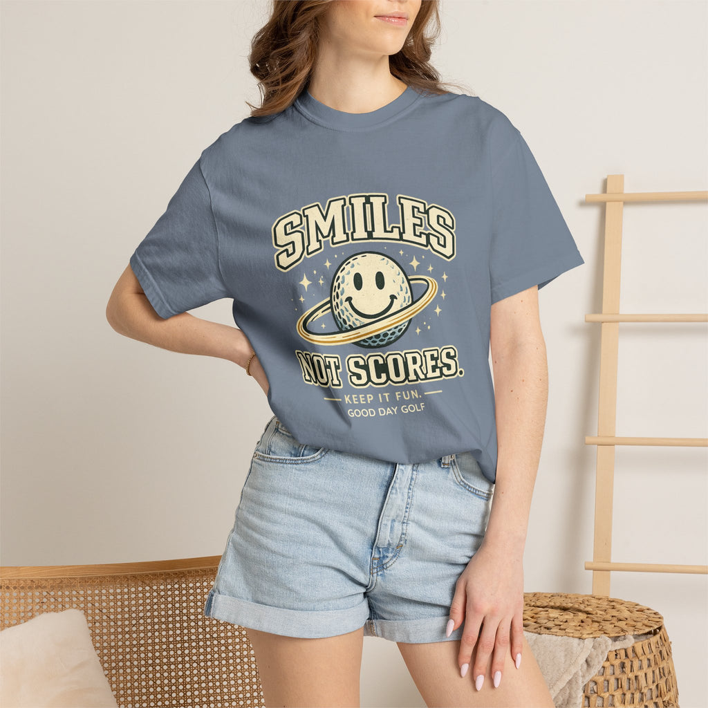 T-Shirt — "Smiles Not Scores" Retro Golf Graphic Tee