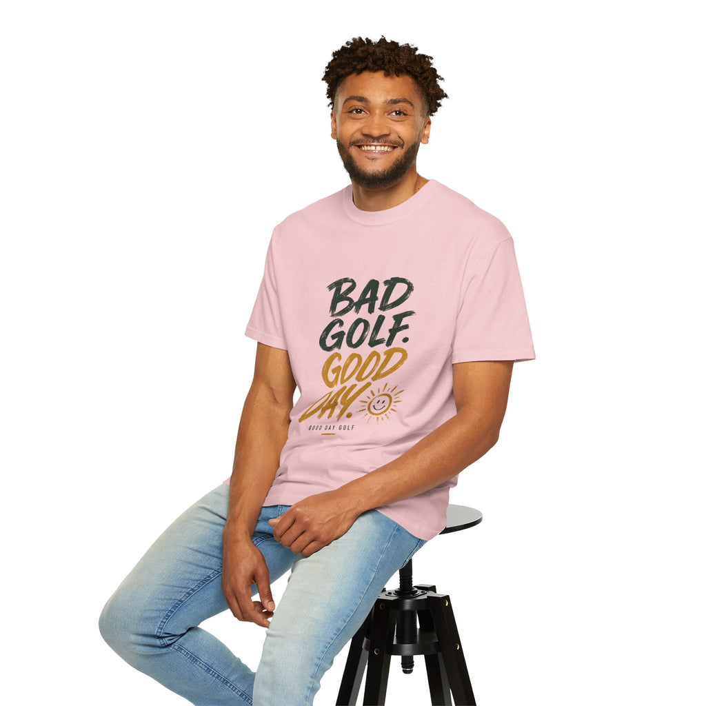 Bad Golf, Good Day T-Shirt — Funny Golf Tee with Sun Graphic