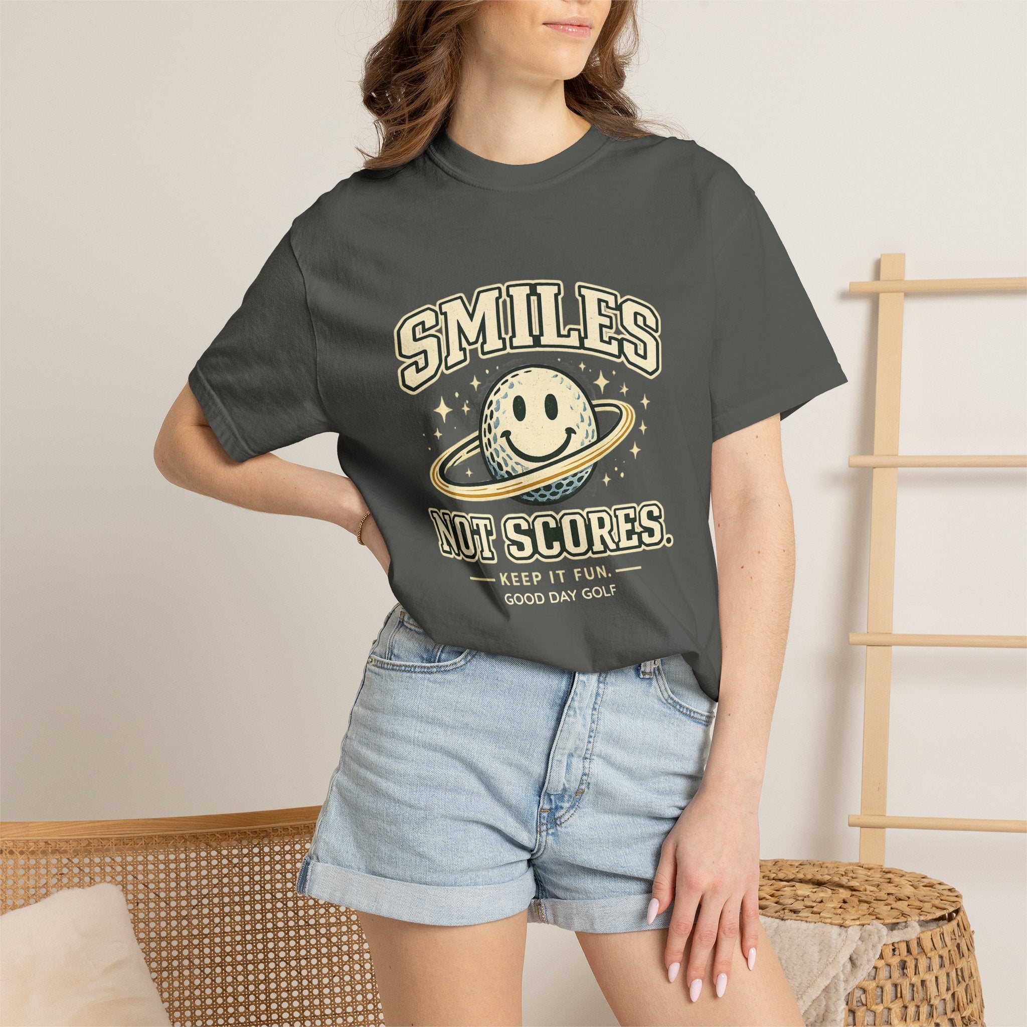 T-Shirt — "Smiles Not Scores" Retro Golf Graphic Tee