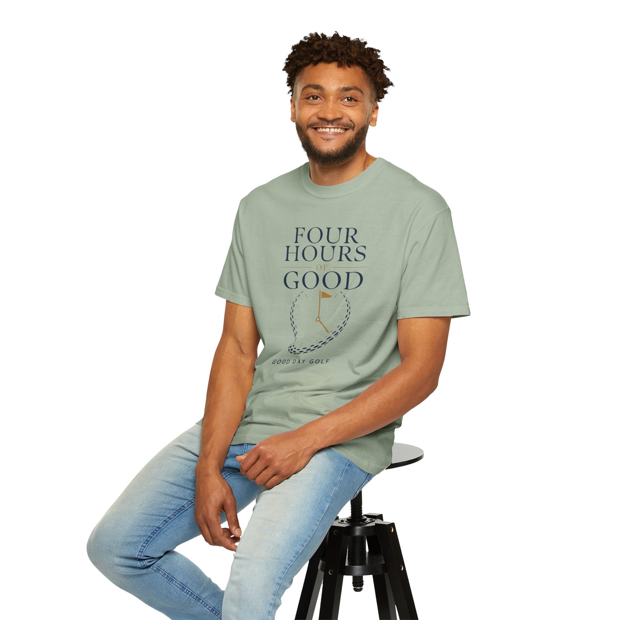 Golf T-Shirt — “Four Hours Good” Clock Graphic (Good Day Golf)