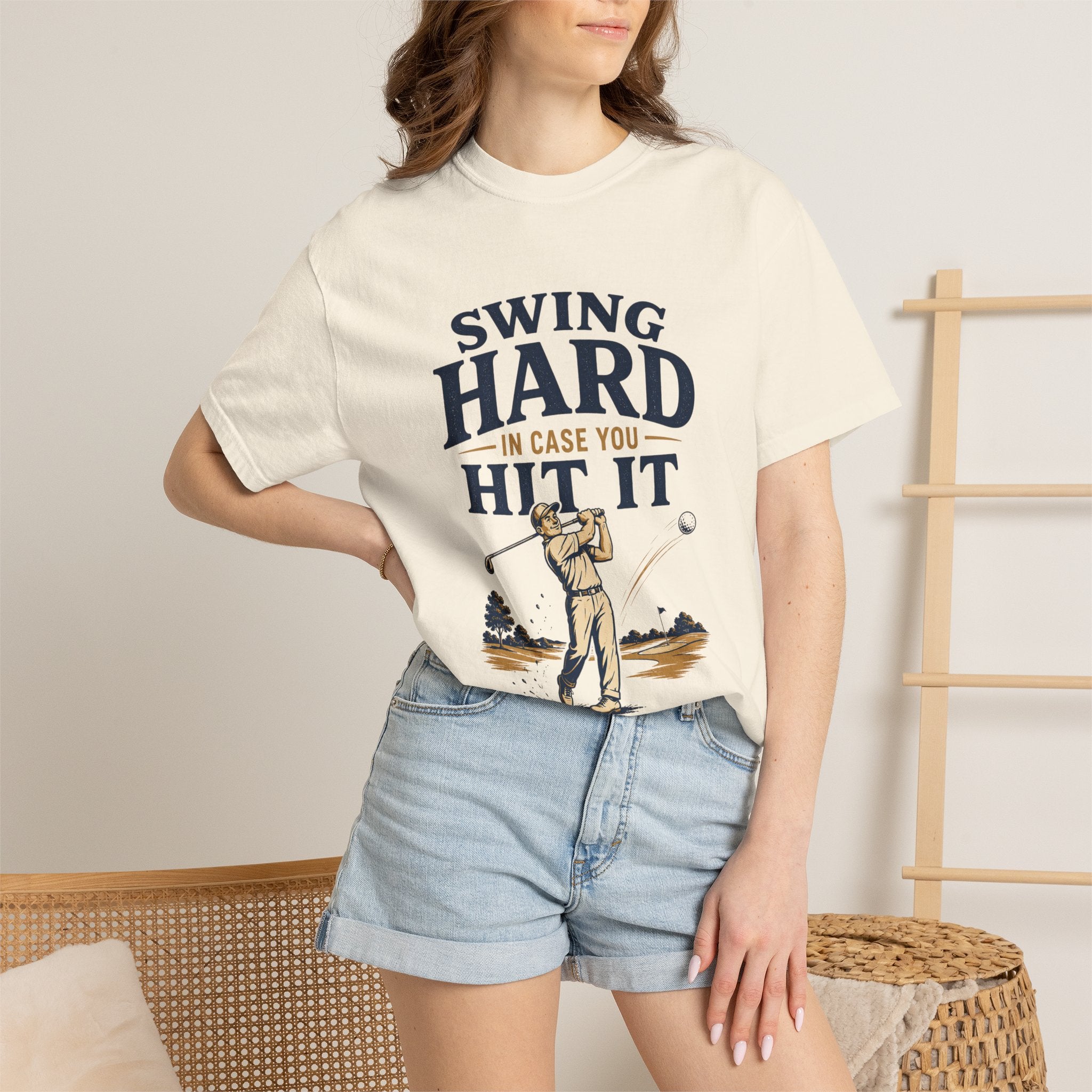 Swing Hard Golf T-Shirt — "Swing Hard In Case You Hit It" Vintage Golfer Tee