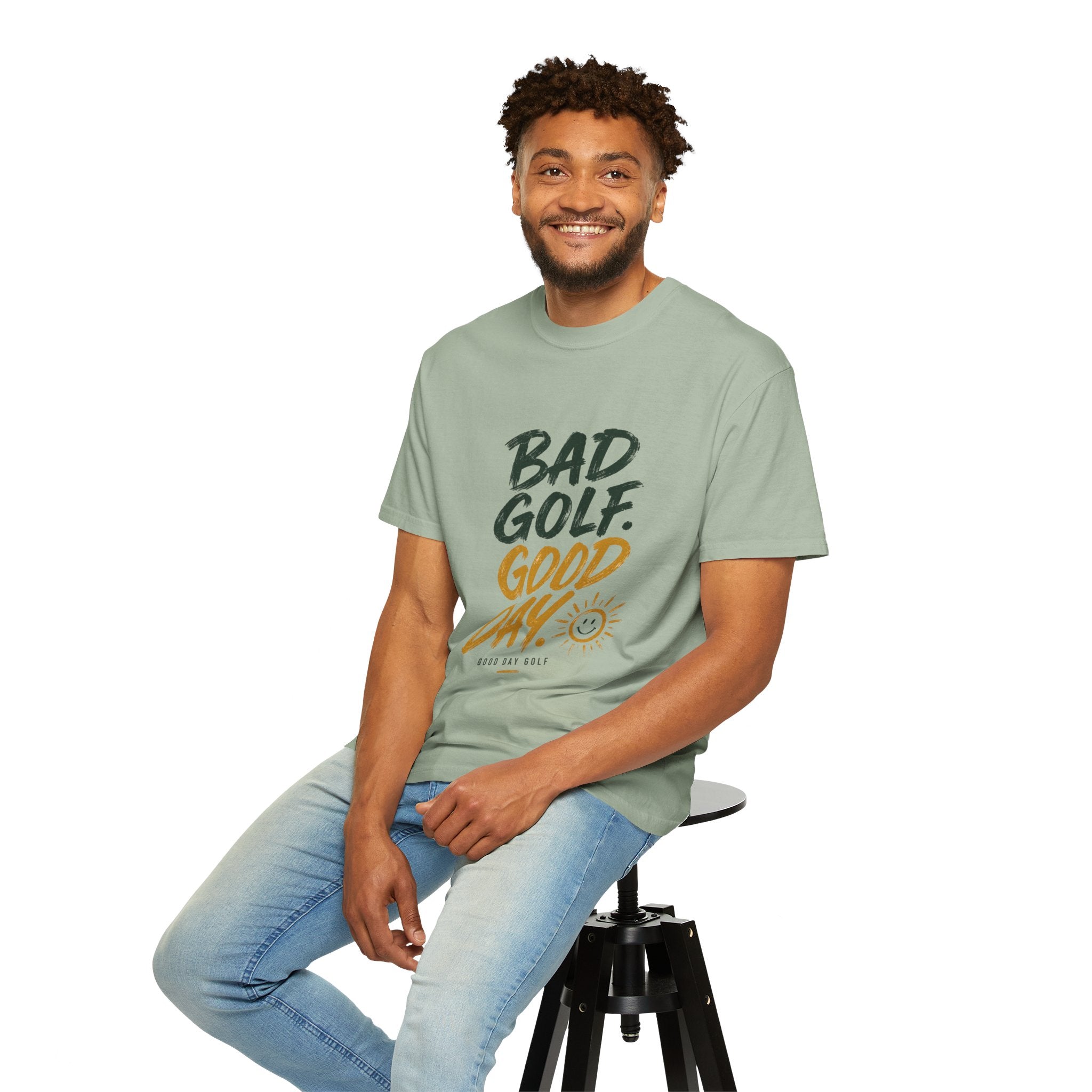 Bad Golf, Good Day T-Shirt — Funny Golf Tee with Sun Graphic