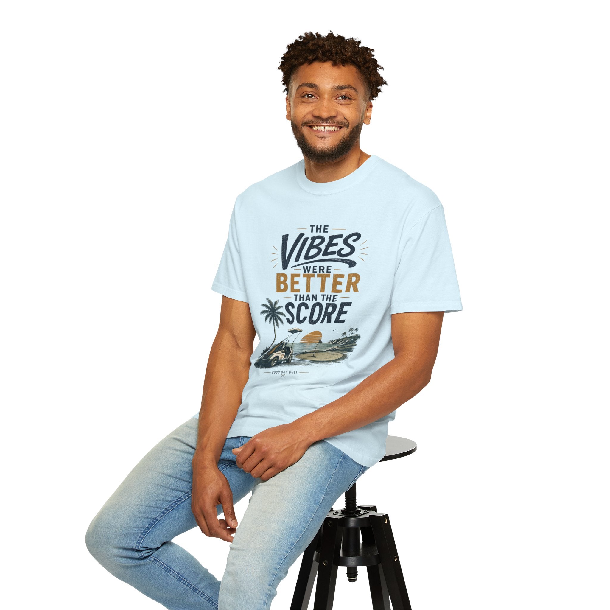 T-Shirt — “The Vibes Were Better Than The Score” Golf Sunset Graphic